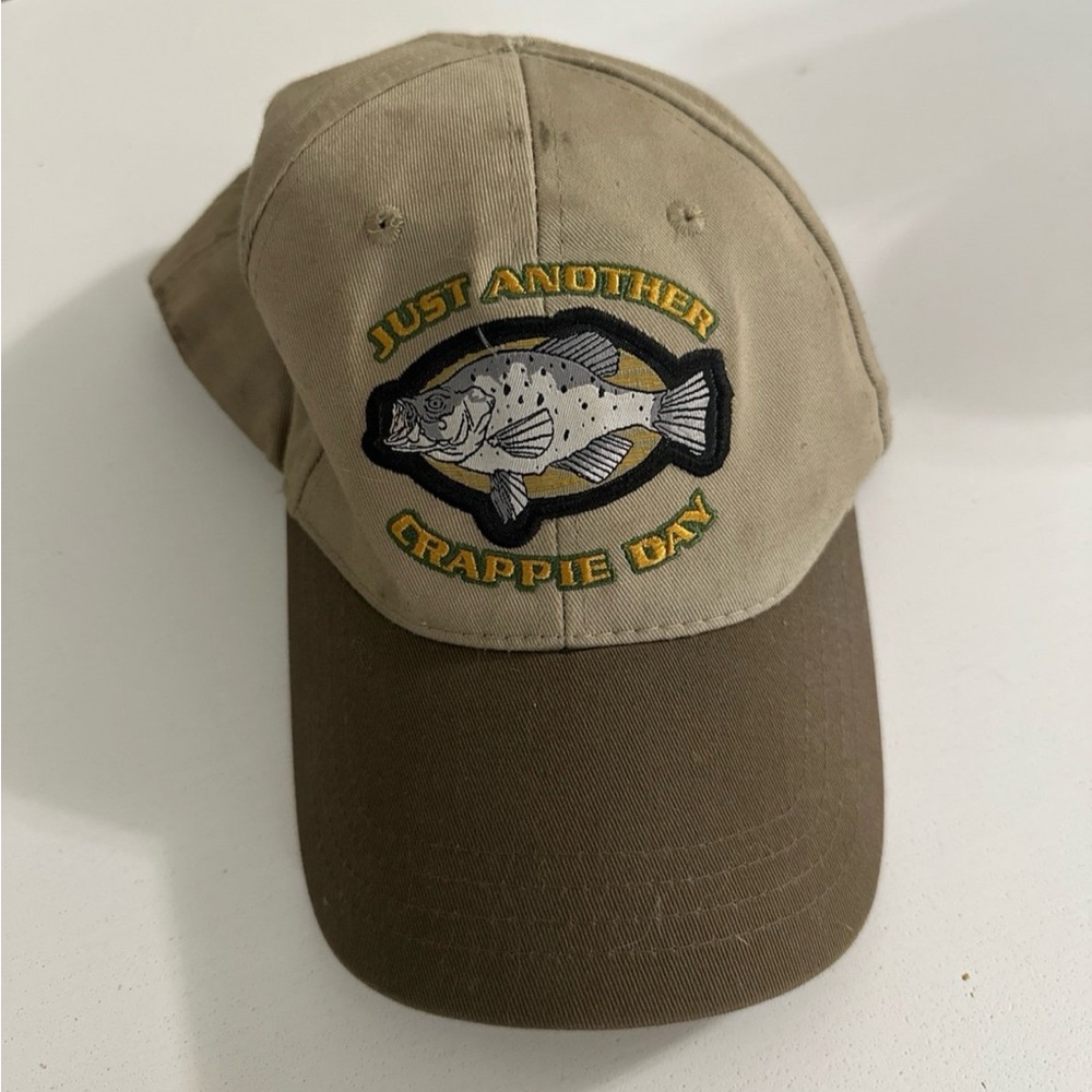 Just Another Crappie Day Tan and Brown Cap